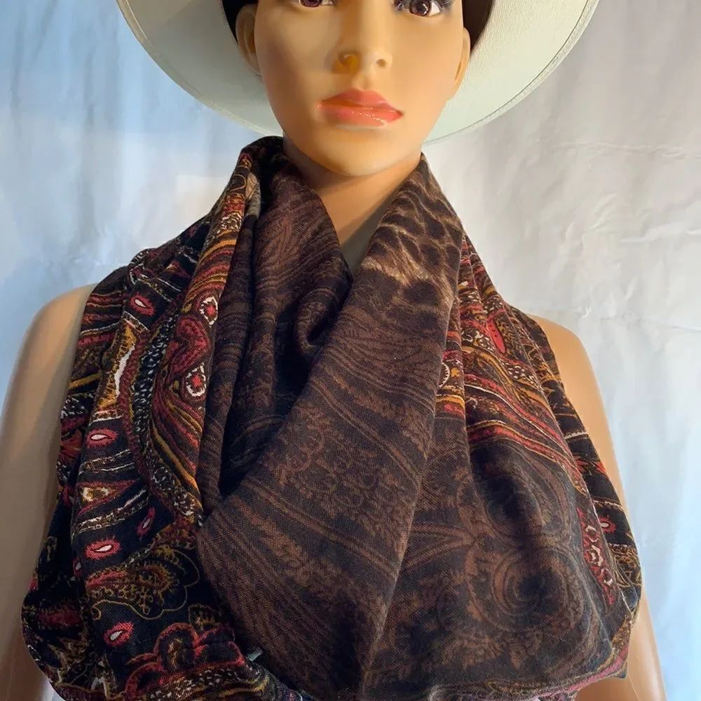 Made In India Women’s Tribal Print Eternity Scarf Brown Orange Tan Polyester